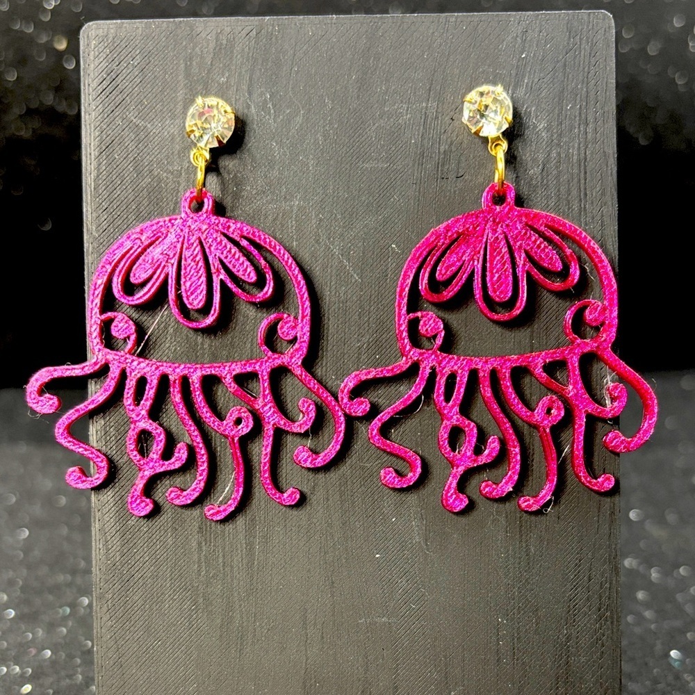 Burgundy and Gold Color Shift Jellyfish Earrings - Picture 4 of 6